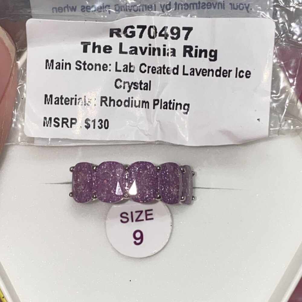The Lavinia Ring Size 9 Lavender Ice Crystal Rhodium Plating Bomb Party